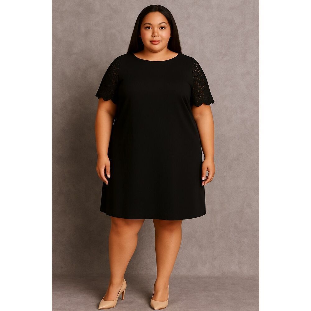 Chicos size 3 (us 16) Black Scoop neck knee length dress with eyelet sleeves Got
